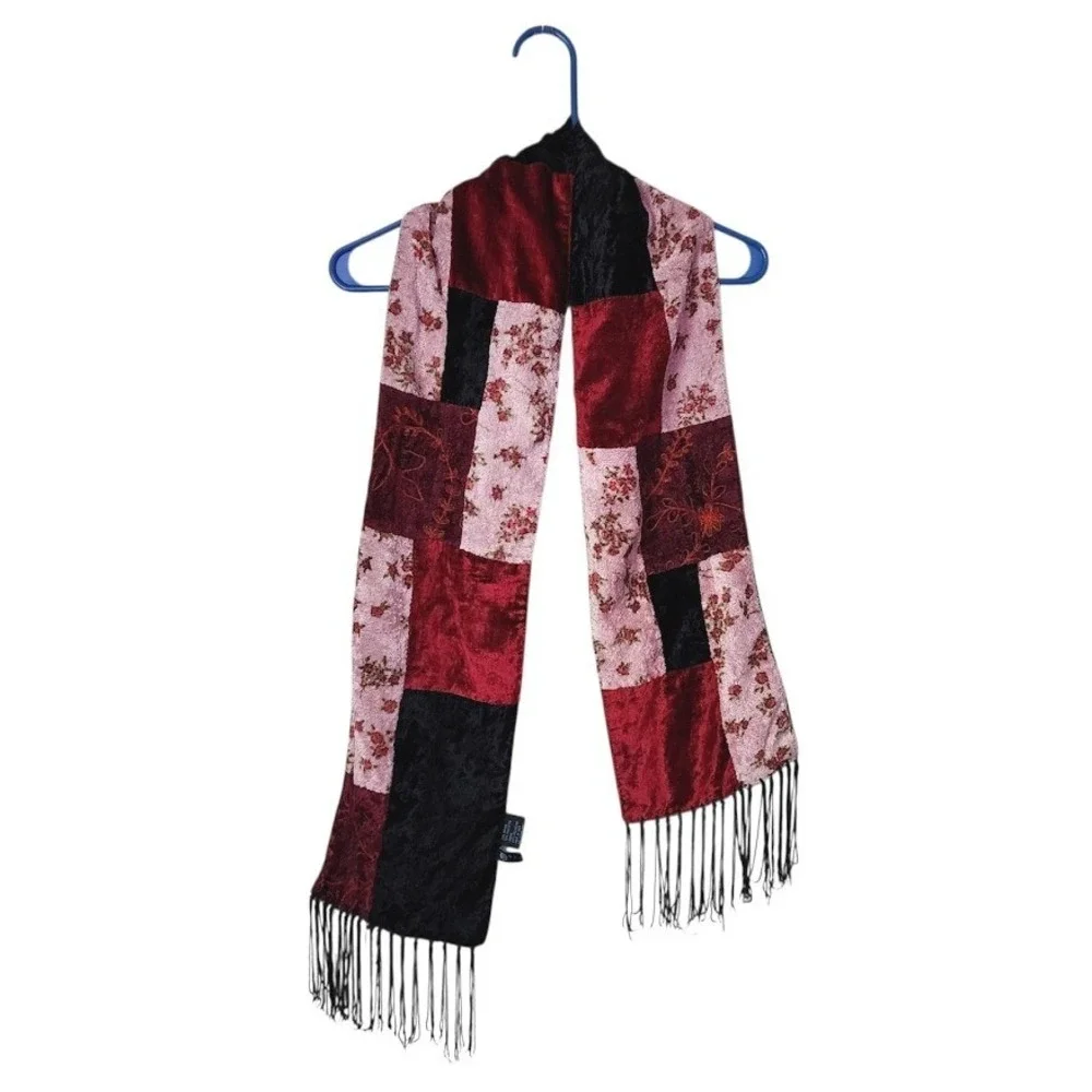 KENNETH COLE‎ VTG patchwork velvet floral scarf boho gothic romantic grunge Y2K